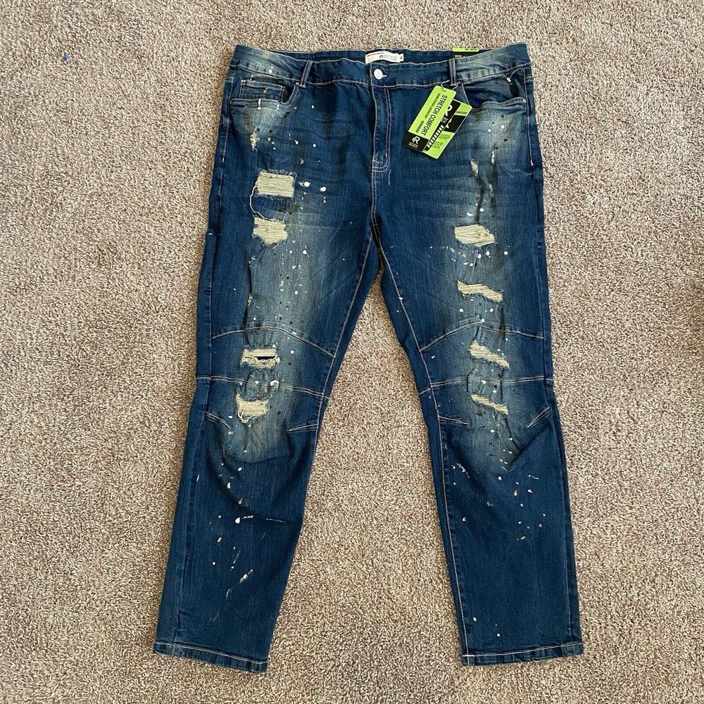 NEW Refinery Republic Jeans Mens 46 Distressed Paint Splatter Slim Stretch Pants